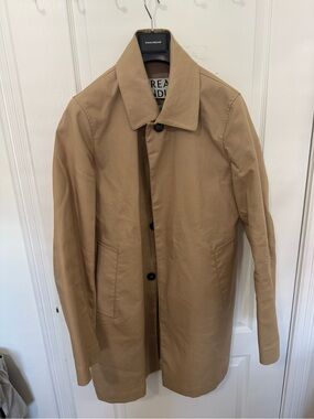 Men's Beige/Tan Single-Breasted Raincoat - Minimalist Design